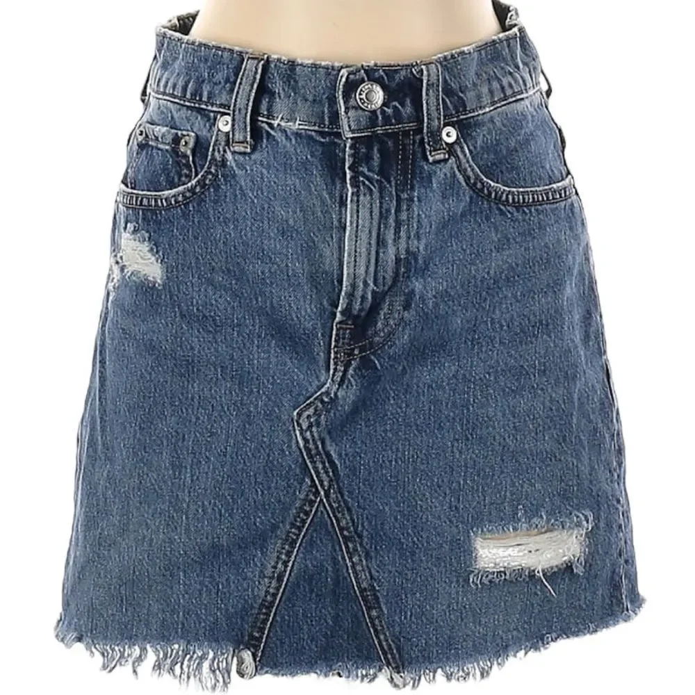 Everlane The Denim Reconstructed Mini Skirt Raw Hem Size 25